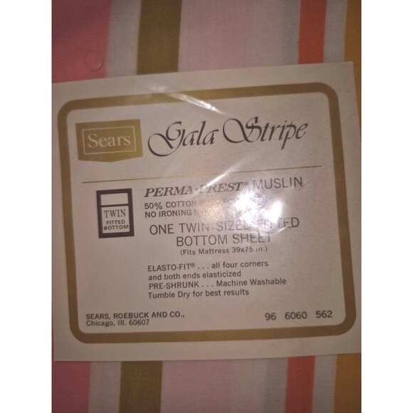 Sears Gala Stripe Twin Bright Fitted Sheet NOS Kitschy Vintage Eclectic New - Picture 3 of 5